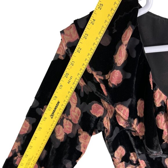 MICHAEL Michael Kors S Velvet Burnout Floral Long Sleeve Ruffle Silk Blend Dress - Picture 13 of 16